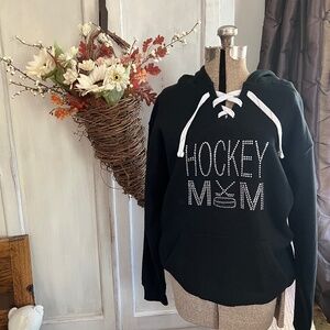 J America Sportswear black Hockey Mom hoodie, size medium